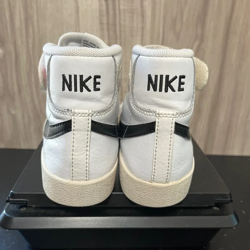 Kid's Nike Blazer Mid Shoes Size 13C White with Black Swoosh Sneakers Unisex